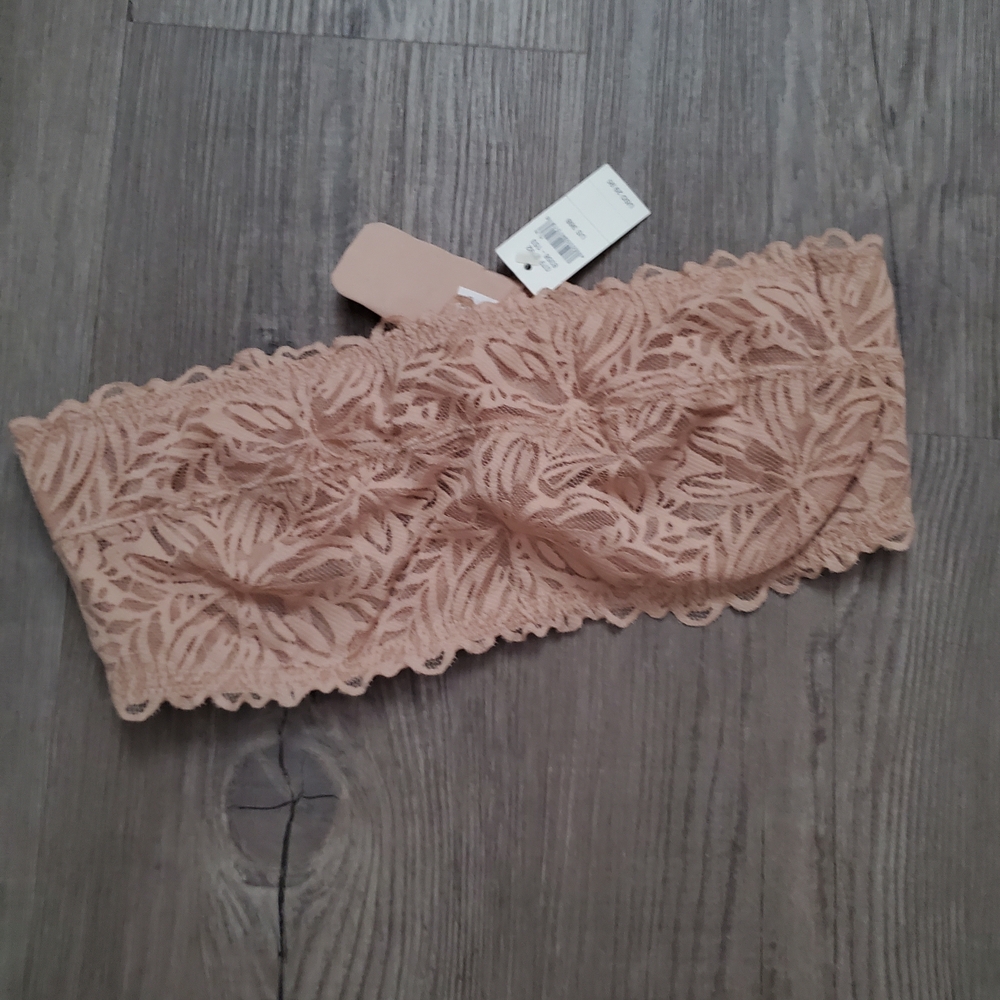 Aerie Lace Bandeau Bra in Tan